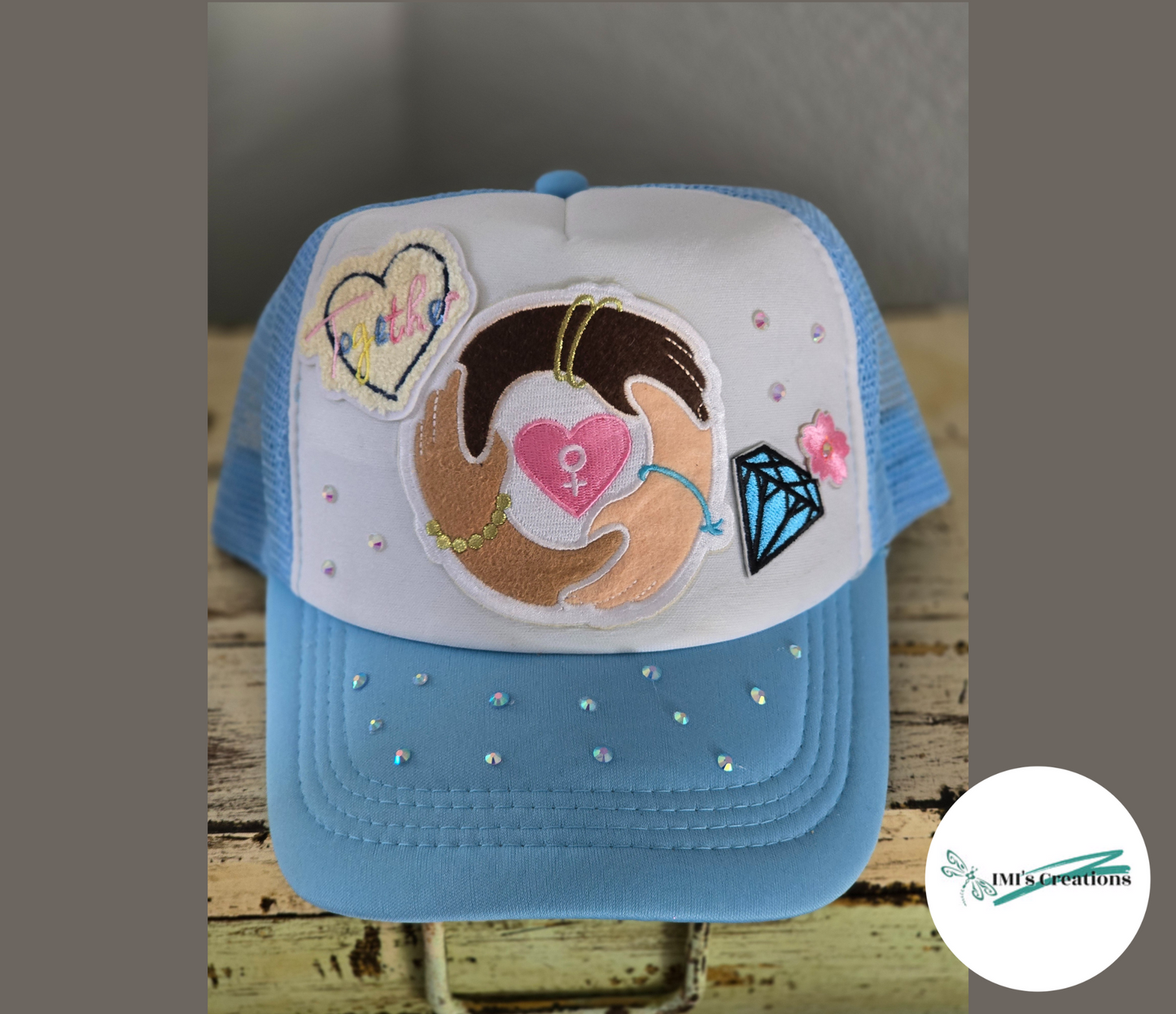 Trucker Hat - Together- Hand in Hand - Diamon with flower