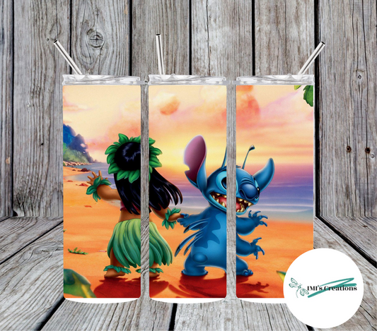 20 oz Stitch and Lilo at the beach Sublimation Tumbler