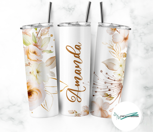 20 oz White Flowers Sublimation Tumbler